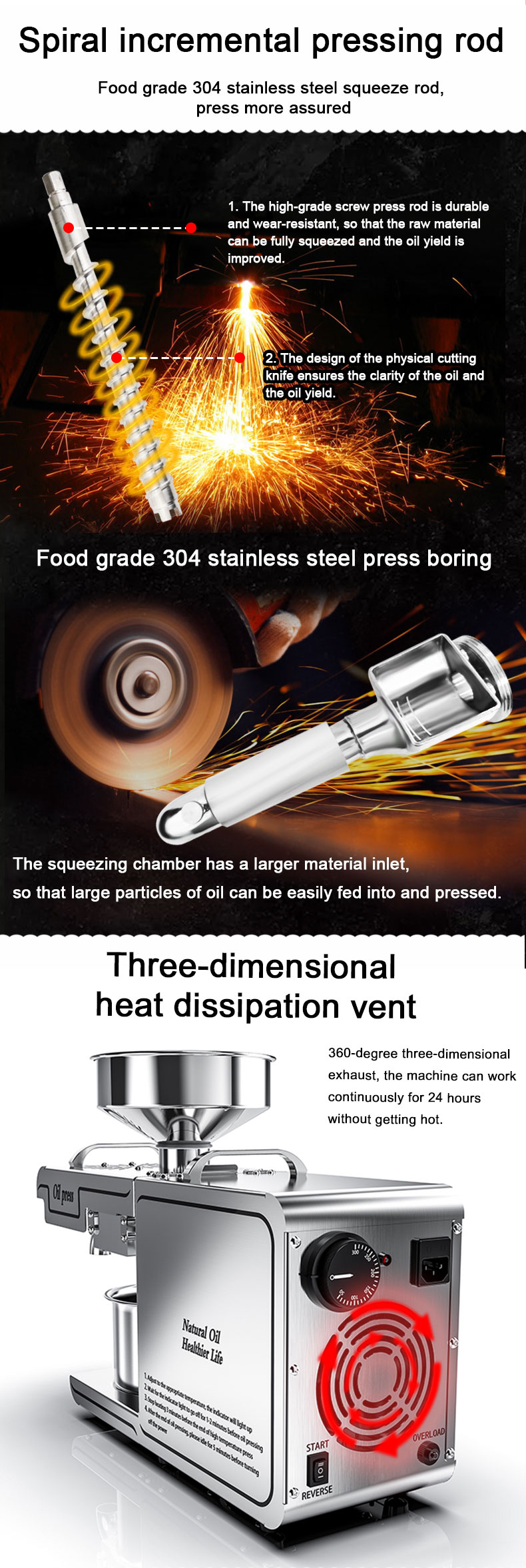 D01 whole-body stainless steel intelligent temperature control operating system oil press capacity 5-7kg/h - Commercial Oil Pressing Machine - 6