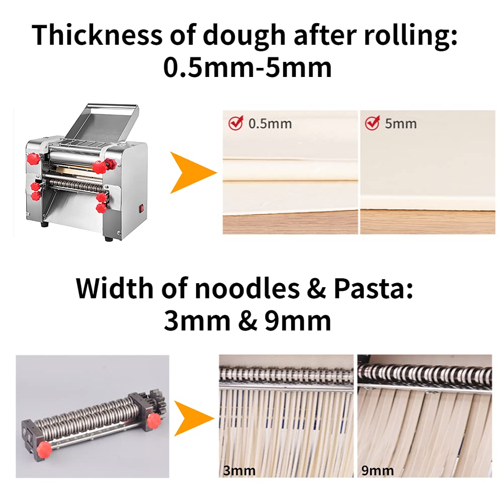 High Power Electric Commercial Spaghetti Making Machine Stainless Steel 70Lbs/H Automatic Multifunctional Pressing Noodle Machine for Pasta Dumplings Lasagna, Linguini (Noodle 3/9mm) - Commercial Using Noodel Machine - 5
