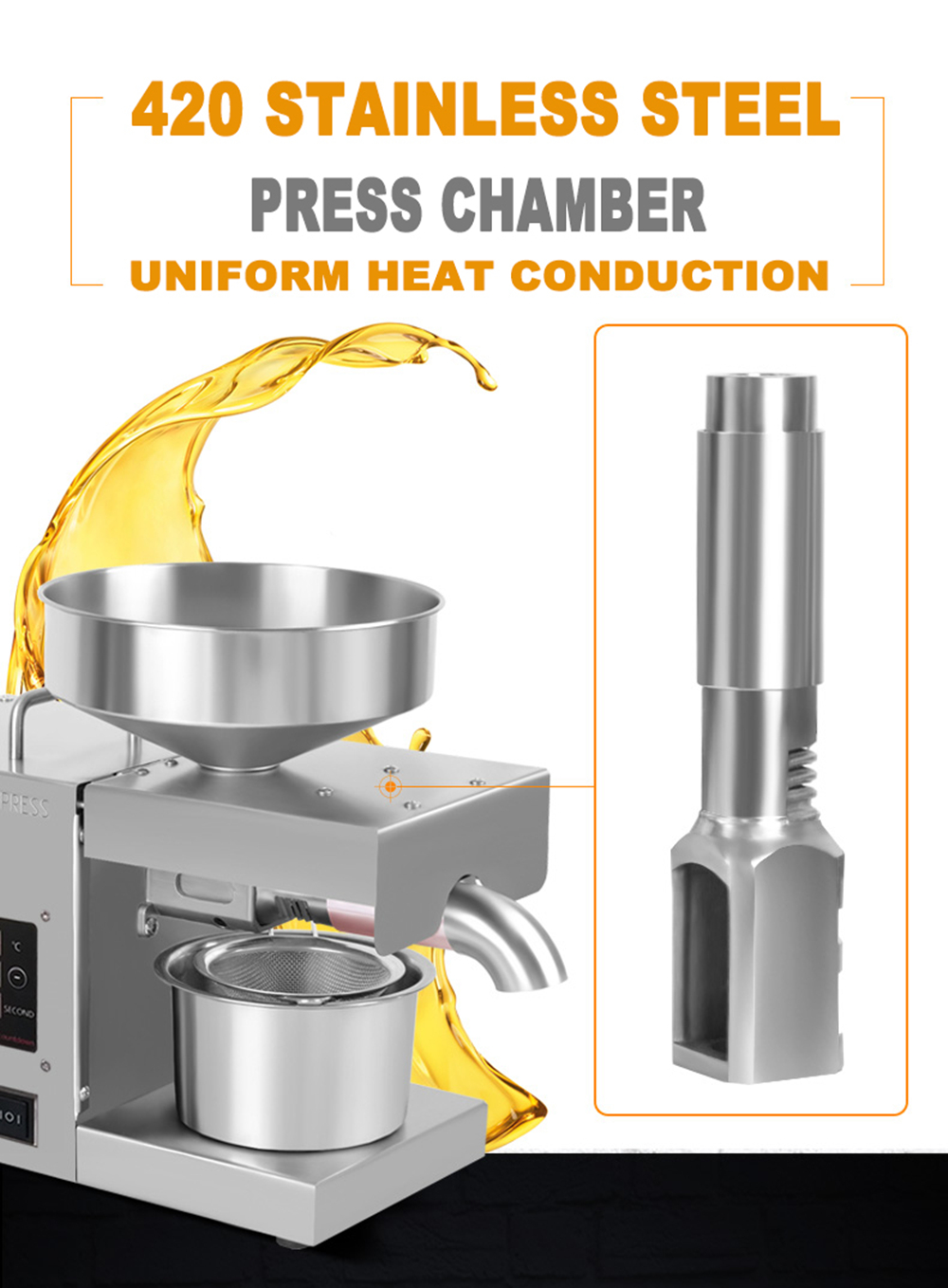 X5S temperature control stainless steel intelligent oil press capacity 3.5-5.5kg/h - Commercial Oil Pressing Machine - 4