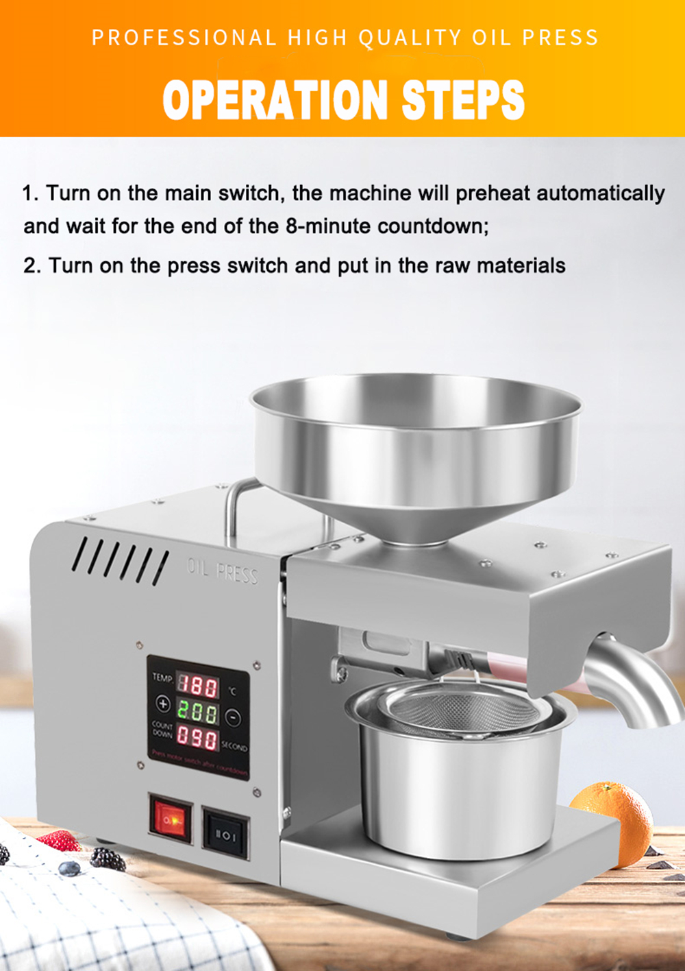 X5S temperature control stainless steel intelligent oil press capacity 3.5-5.5kg/h - Commercial Oil Pressing Machine - 7