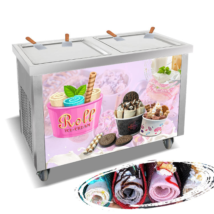 High Efficiency Double Square Pan Fried Ice Cream Machine with Baffle Plate Rolled Ice Cream Maker Fry Ice Cream Roll Machine - Fried Ice Cream Machine - 8