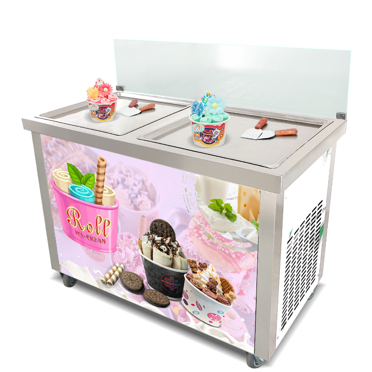 High Efficiency Double Square Pan Fried Ice Cream Machine with Baffle Plate Rolled Ice Cream Maker Fry Ice Cream Roll Machine - Fried Ice Cream Machine - 1