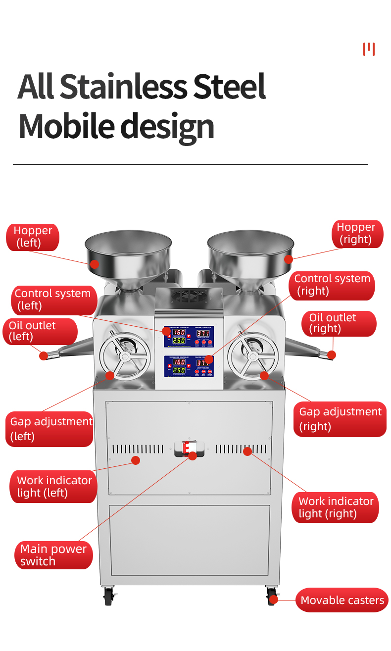 P60 double head oil pressing machine support pressing more than 30 kinds of raw materials processing capacity 40-60kg/h - Commercial Oil Pressing Machine - 11