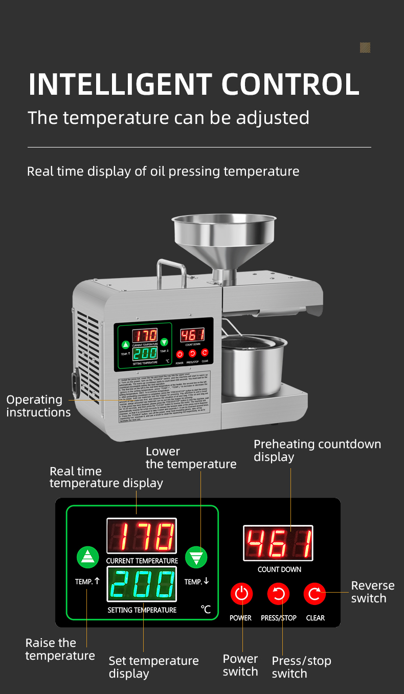 X8S temperature control stainless steel intelligent oil press capacity 3.5-5.5kg/h - Commercial Oil Pressing Machine - 4