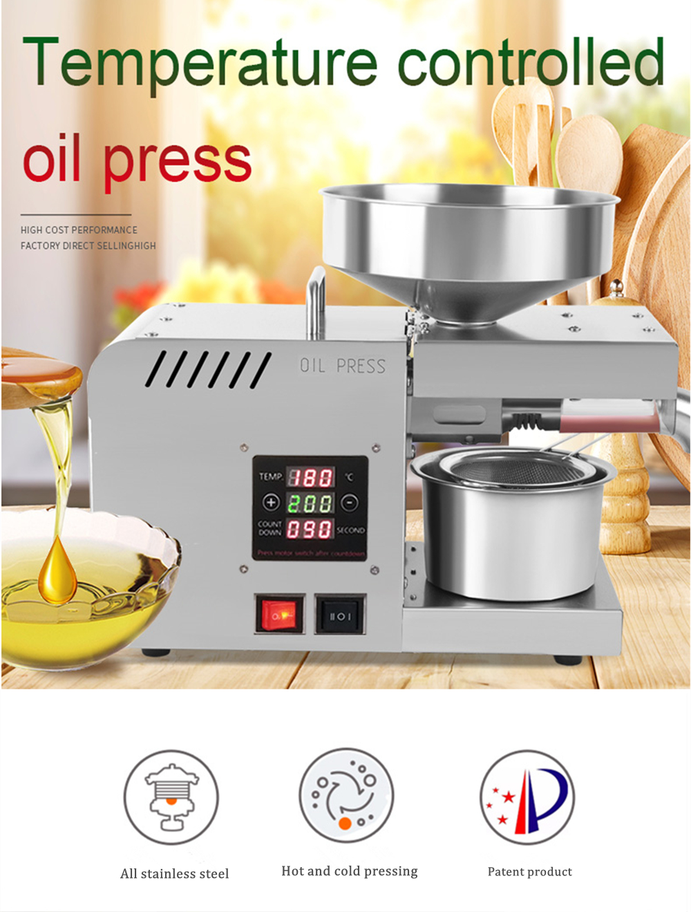 X5S temperature control stainless steel intelligent oil press capacity 3.5-5.5kg/h - Commercial Oil Pressing Machine - 2