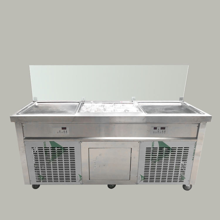 Free Shipping To Door CE ROHS Approved 50cm Double Square Pan Fried roll Ice Cream Roll Machine With precooling 10 Tanks - Fried Ice Cream Machine - 2