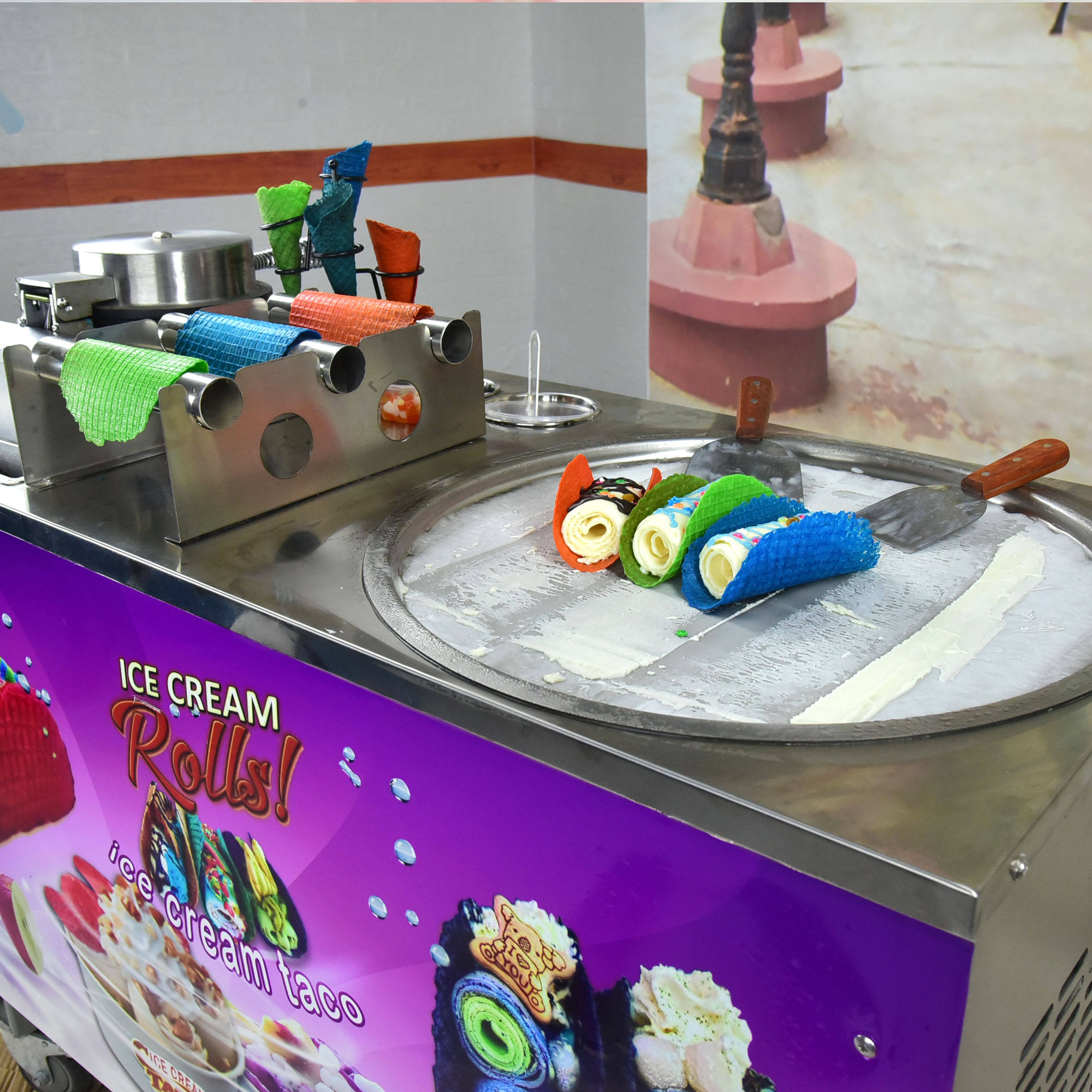 Mexico Taco Commercial Fried Fry Roll Ice Cream Machine/Rolled Ice Cream Machine/Ice Cream Roll Pan Machine with CE Rohs ETL - Fried Ice Cream Machine - 9