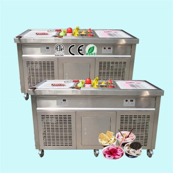 Free Shipping To Door CE ROHS Approved 50cm Double Square Pan Fried roll Ice Cream Roll Machine With precooling 10 Tanks