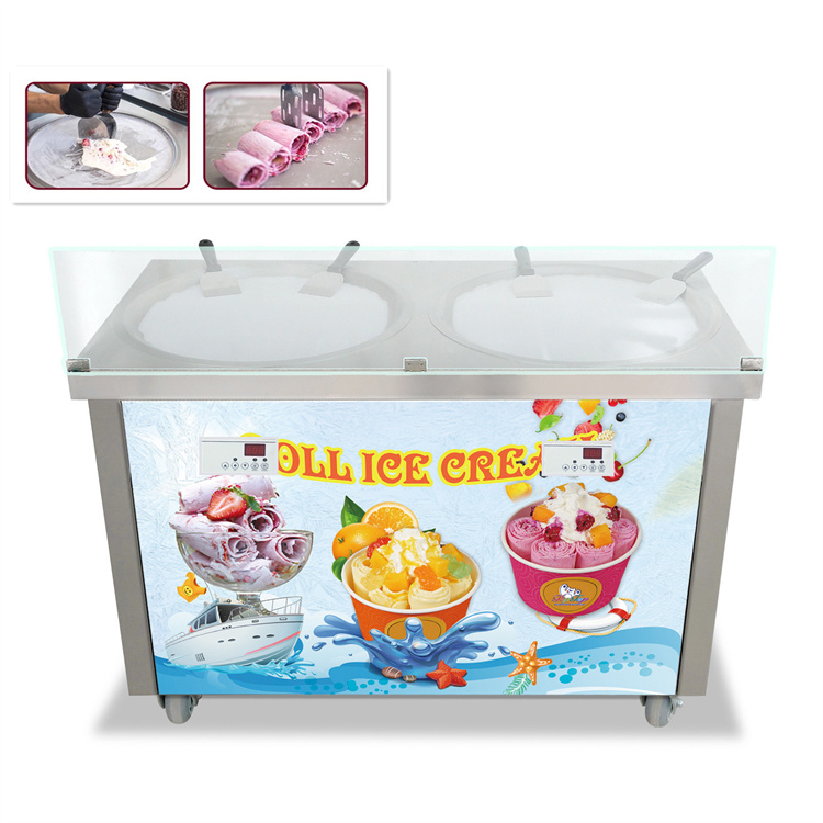 New Double Round Pan Fried Ice Cream Machine Rolled Ice Cream Maker Fry Ice Cream Roll Machine - Fried Ice Cream Machine - 3