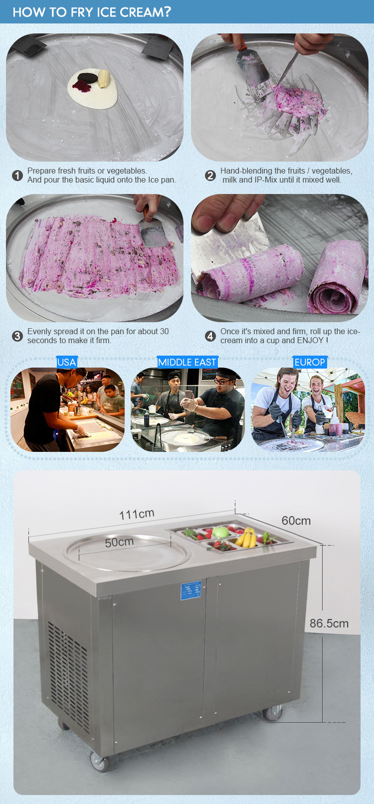Mexico Taco Commercial Fried Fry Roll Ice Cream Machine/Rolled Ice Cream Machine/Ice Cream Roll Pan Machine with CE Rohs ETL - Fried Ice Cream Machine - 5