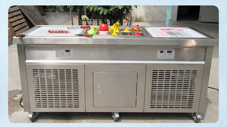 Free Shipping To Door CE ROHS Approved 50cm Double Square Pan Fried roll Ice Cream Roll Machine With precooling 10 Tanks - Fried Ice Cream Machine - 5