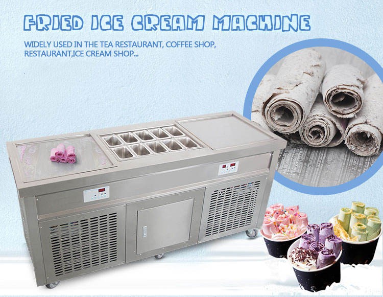 Free Shipping To Door CE ROHS Approved 50cm Double Square Pan Fried roll Ice Cream Roll Machine With precooling 10 Tanks - Fried Ice Cream Machine - 6