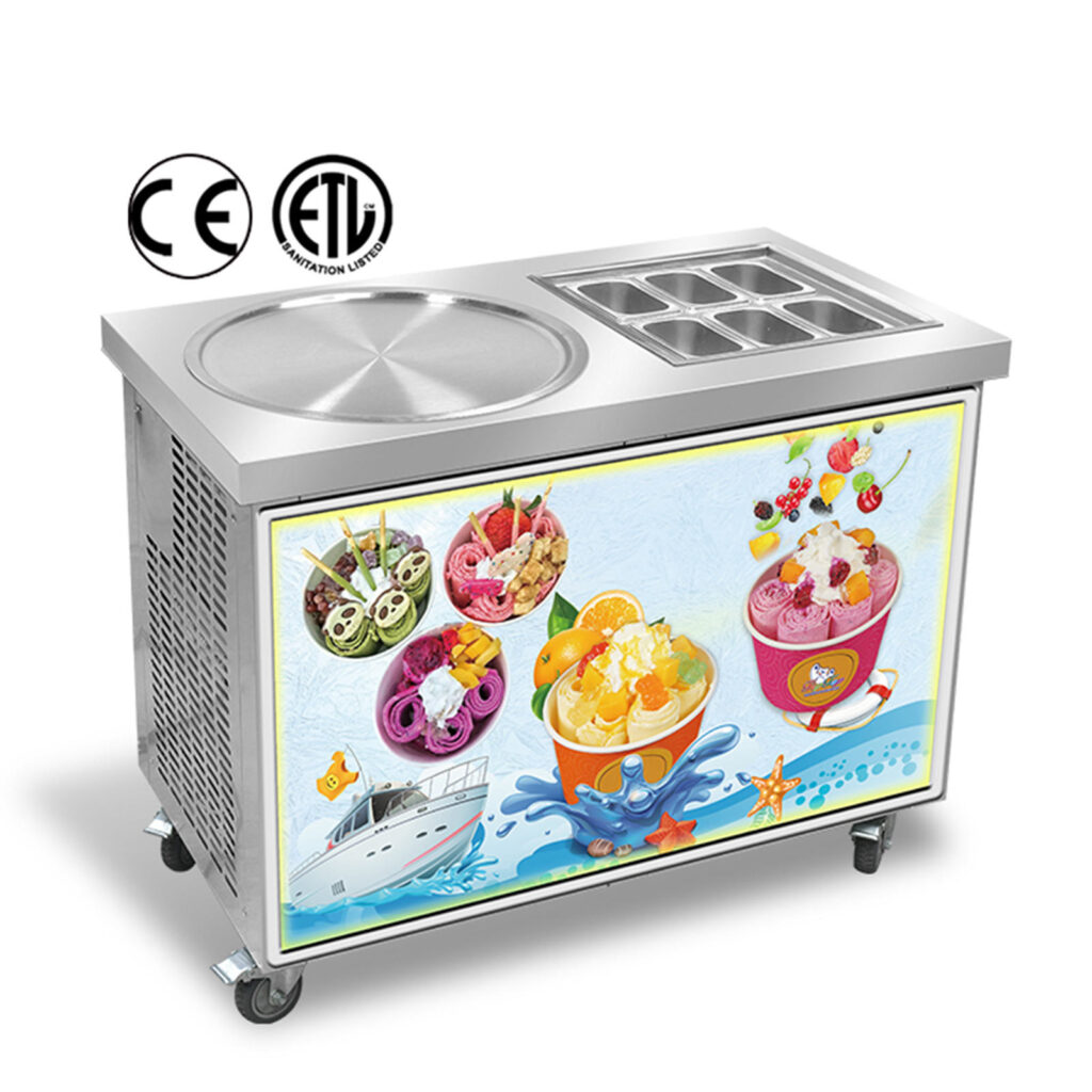 50*50cm Single Square Pan+6 Cooling Tank Fry Ice Cream Roll Machine Fried Ice Cream Machine Roll Ice Cream Machine