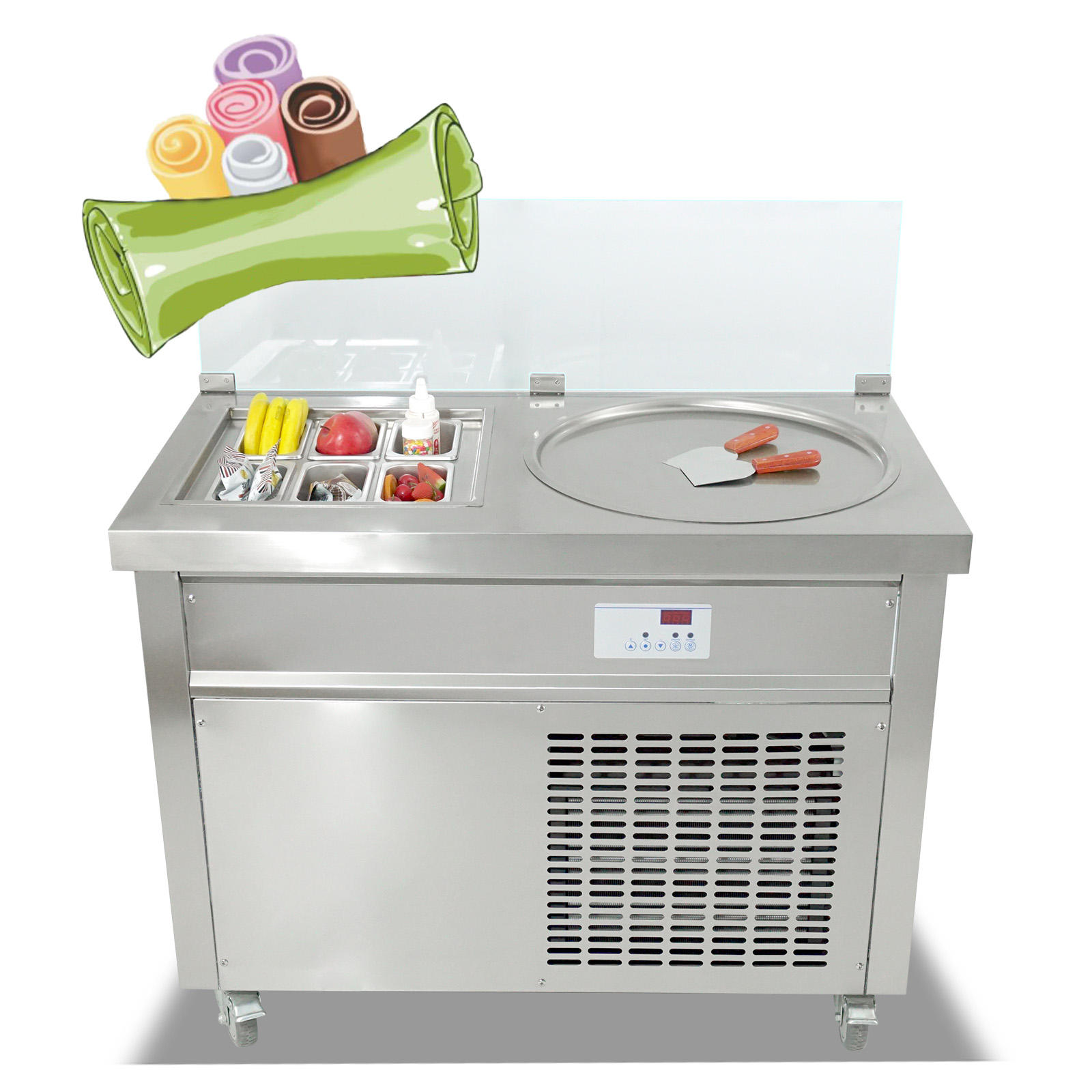 50*50cm Single Square Pan+6 Cooling Tank Fry Ice Cream Roll Machine Fried Ice Cream Machine Roll Ice Cream Machine - Fried Ice Cream Machine - 6