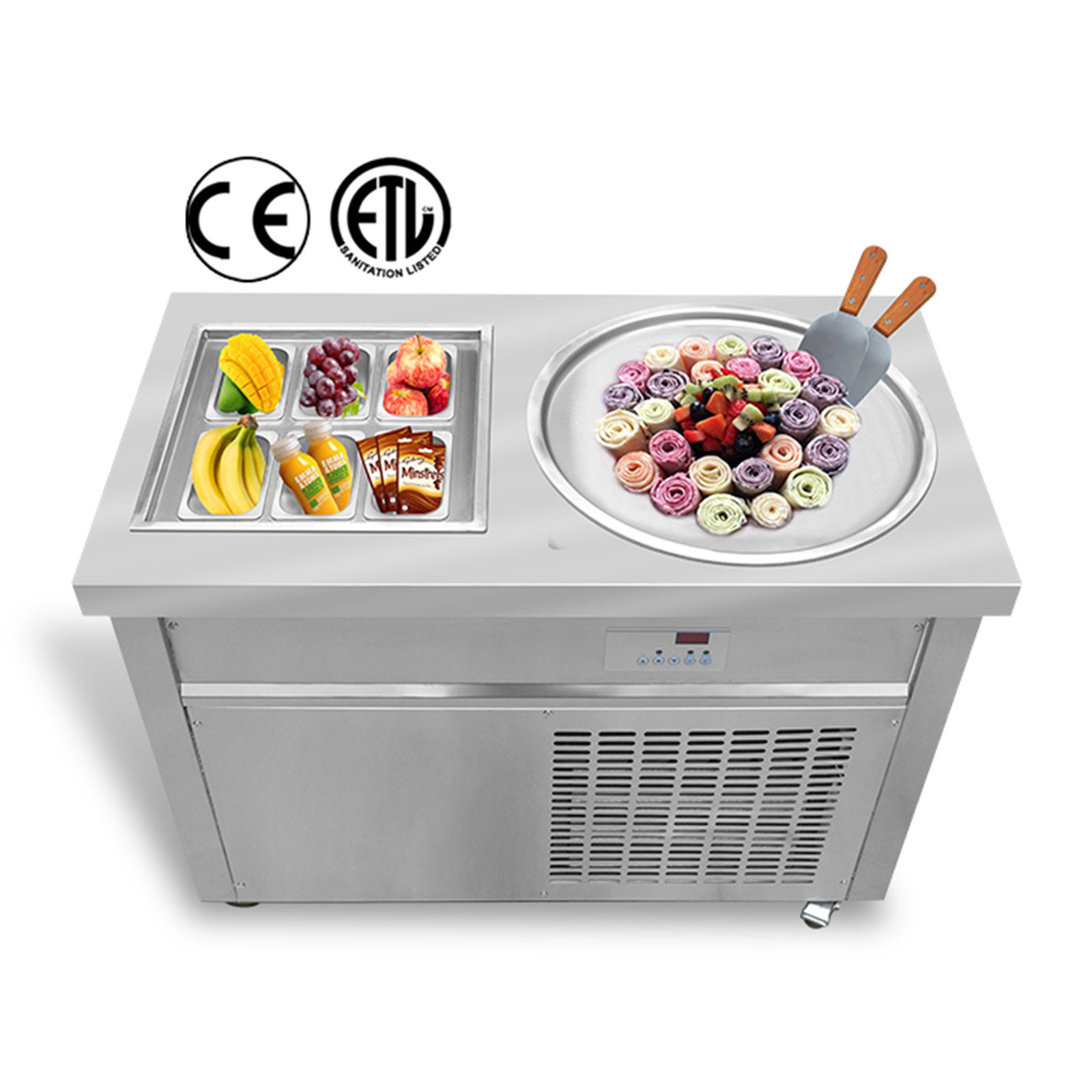 50*50cm Single Square Pan+6 Cooling Tank Fry Ice Cream Roll Machine Fried Ice Cream Machine Roll Ice Cream Machine - Fried Ice Cream Machine - 8