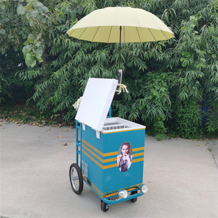 Hot Sell Ice Cream Cart Trailer Mobile Food Truck Snack Food Push Car Stand Vending Cart/Mobile Freezer/Mobile Refrigerator - ice cream cart - 2