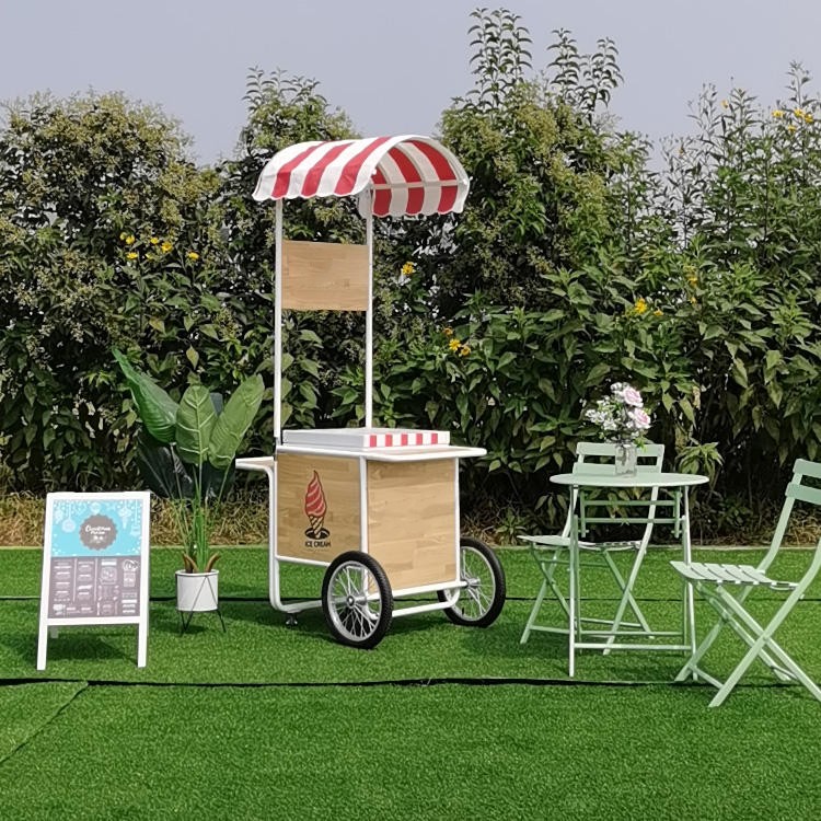 New Scenic Area Park Attractive Ice Cream Serving Cart Mini Mexican Gelato Ice Cream Push Cart Foodtruck Vending Food Cart - ice cream cart - 2
