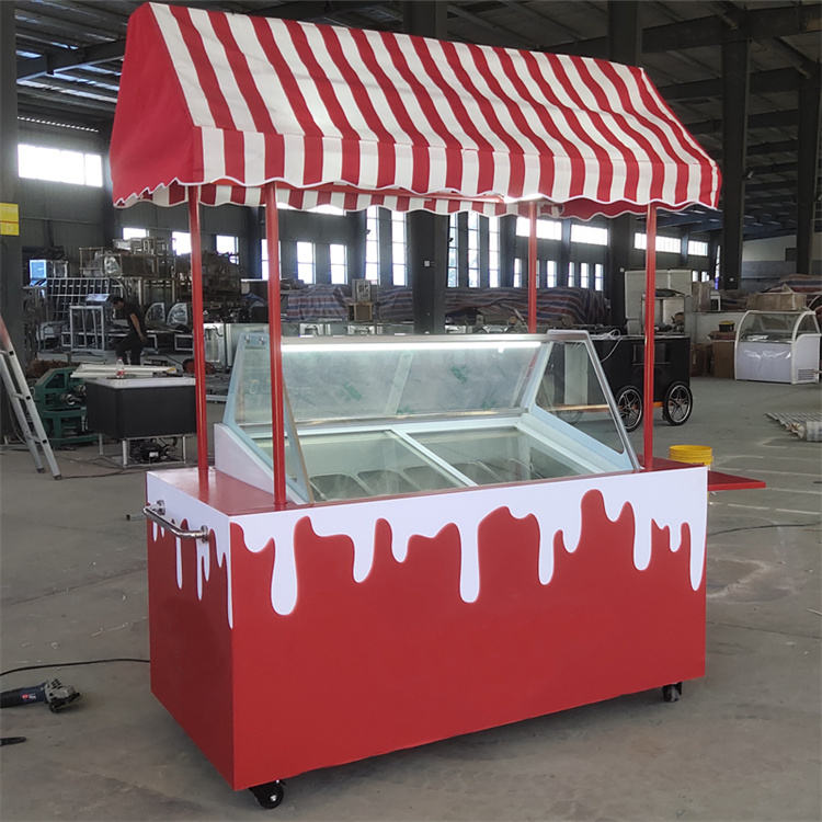 Luxury Trailer Ice Cream Cart Kiosk with Display Freezer Shopping Mall Trade Show Snack Mobile Food Cart with Wheels - ice cream cart - 2