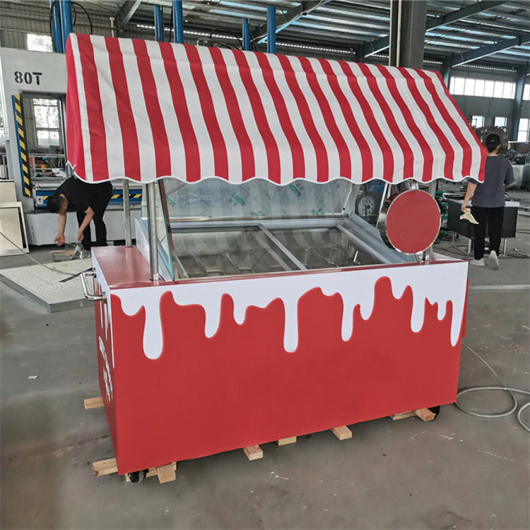 Luxury Trailer Ice Cream Cart Kiosk with Display Freezer Shopping Mall Trade Show Snack Mobile Food Cart with Wheels - ice cream cart - 9