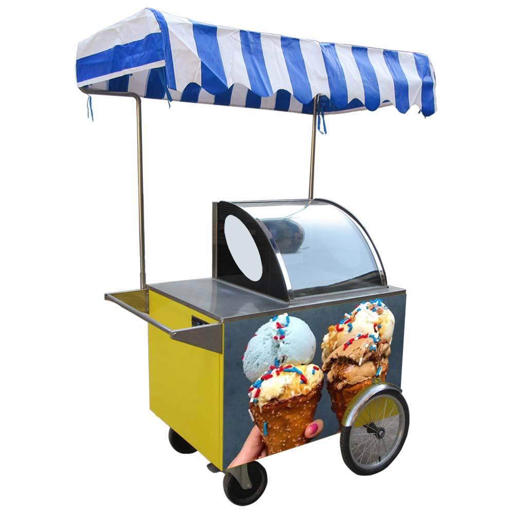 Fashion Italian Gelato Ice Cream Mobile Push Popsicle Showcase Freezers Vending Cart for outdoor