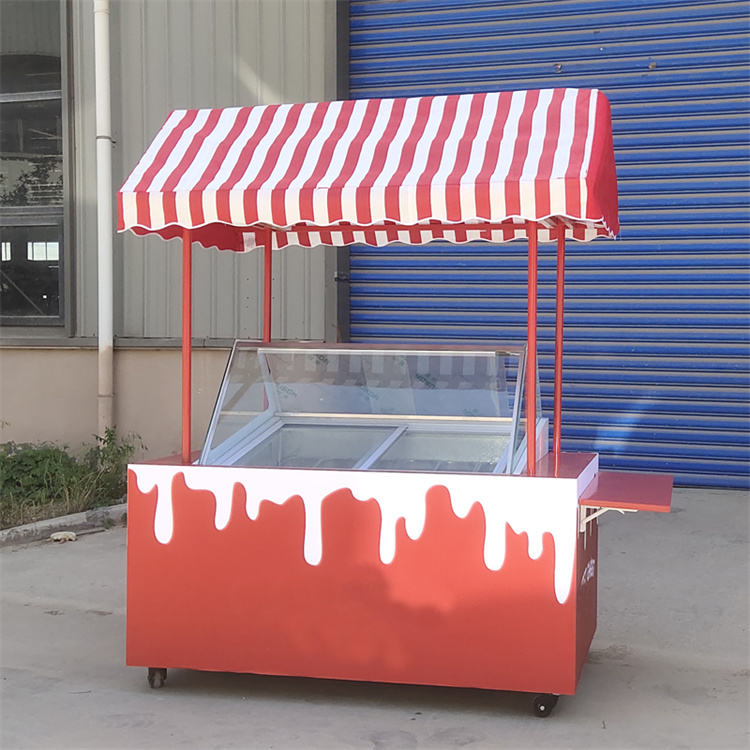 Luxury Trailer Ice Cream Cart Kiosk with Display Freezer Shopping Mall Trade Show Snack Mobile Food Cart with Wheels - ice cream cart - 10