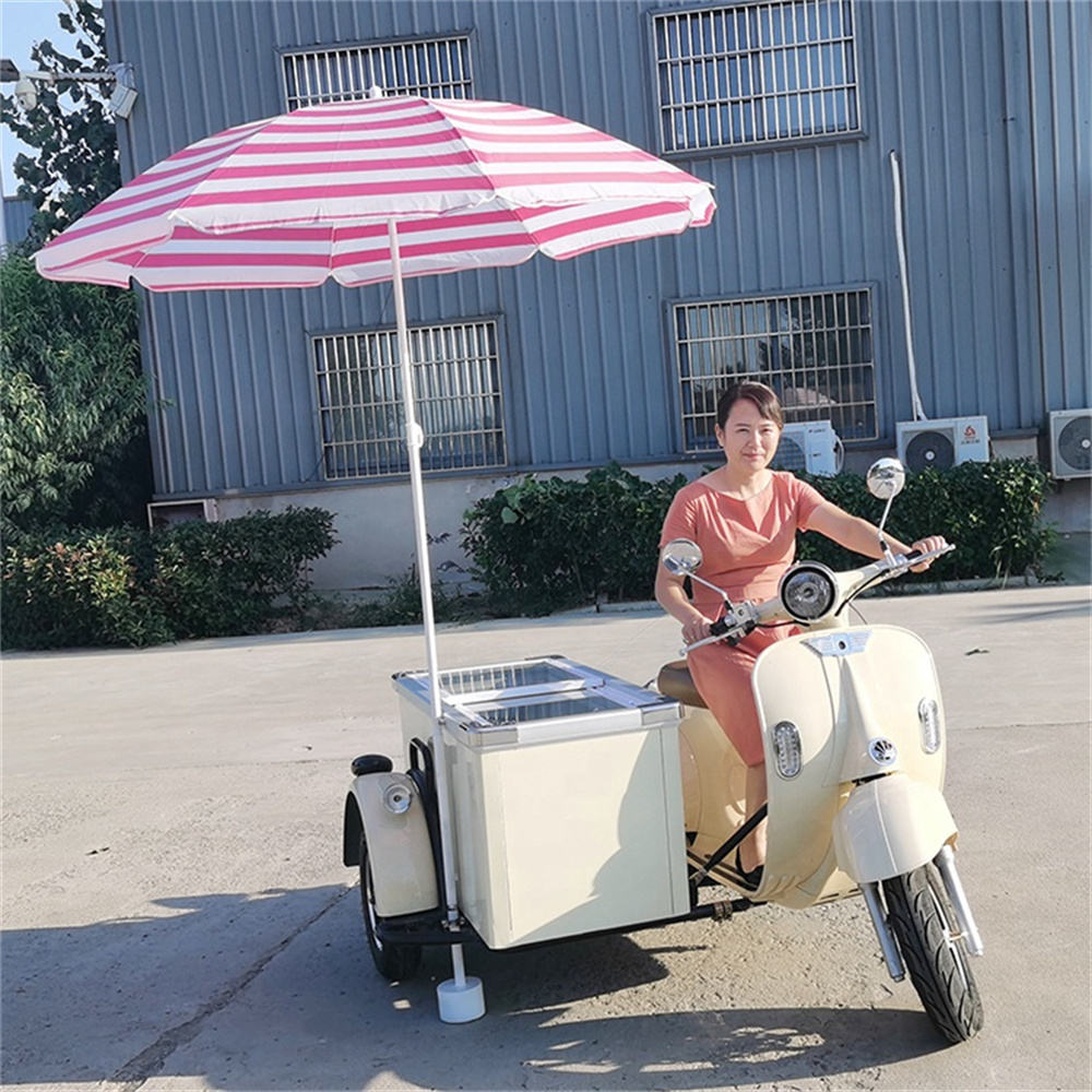 New Design Electric Motorcycle Mobile Ice Cream Kiosk with Freezer Sunshade - ice cream cart - 8
