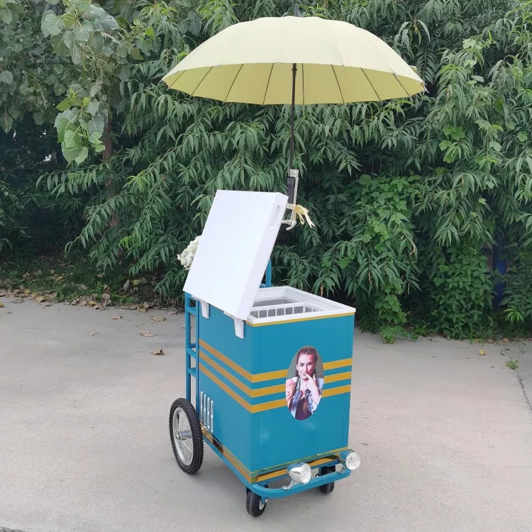 Hot Sell Ice Cream Cart Trailer Mobile Food Truck Snack Food Push Car Stand Vending Cart/Mobile Freezer/Mobile Refrigerator - ice cream cart - 3