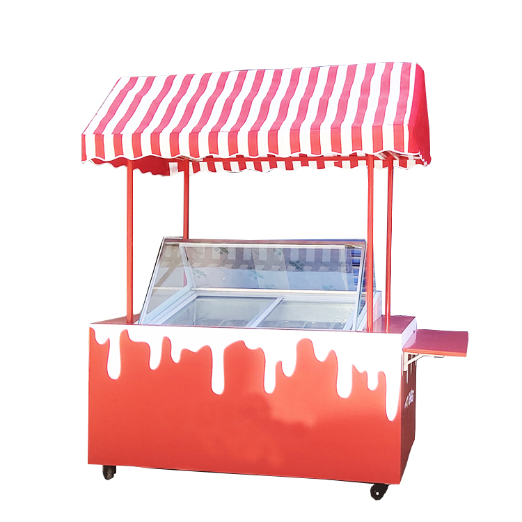 Luxury Trailer Ice Cream Cart Kiosk with Display Freezer Shopping Mall Trade Show Snack Mobile Food Cart with Wheels