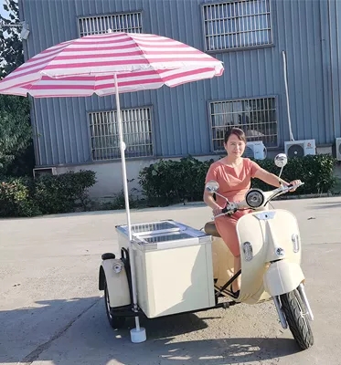 New Design Electric Motorcycle Mobile Ice Cream Kiosk with Freezer Sunshade - ice cream cart - 3