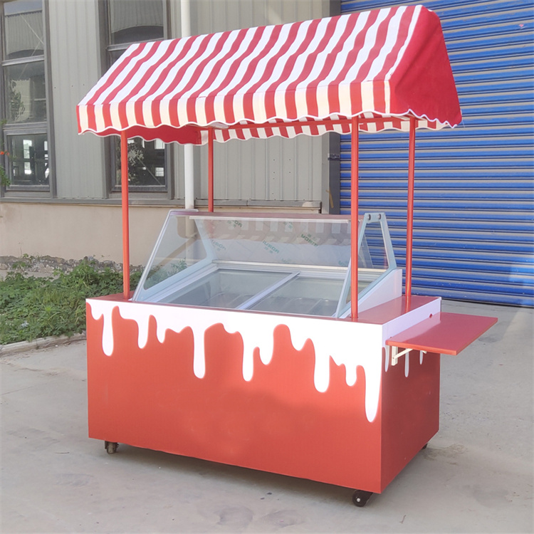 Luxury Trailer Ice Cream Cart Kiosk with Display Freezer Shopping Mall Trade Show Snack Mobile Food Cart with Wheels - ice cream cart - 3