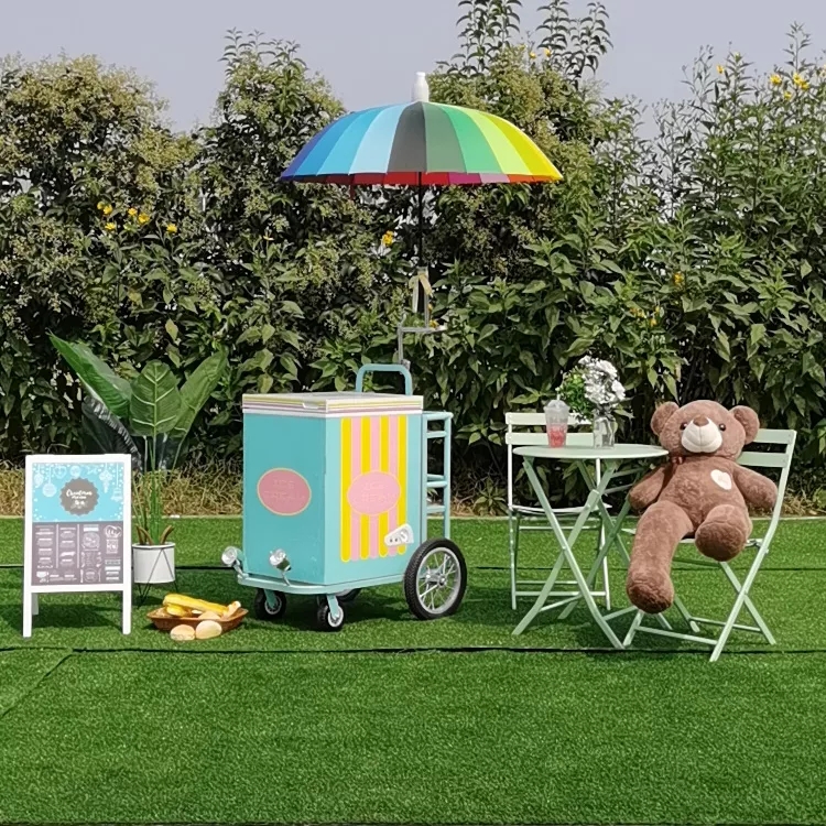 Hot Sell Ice Cream Cart Trailer Mobile Food Truck Snack Food Push Car Stand Vending Cart/Mobile Freezer/Mobile Refrigerator - ice cream cart - 5