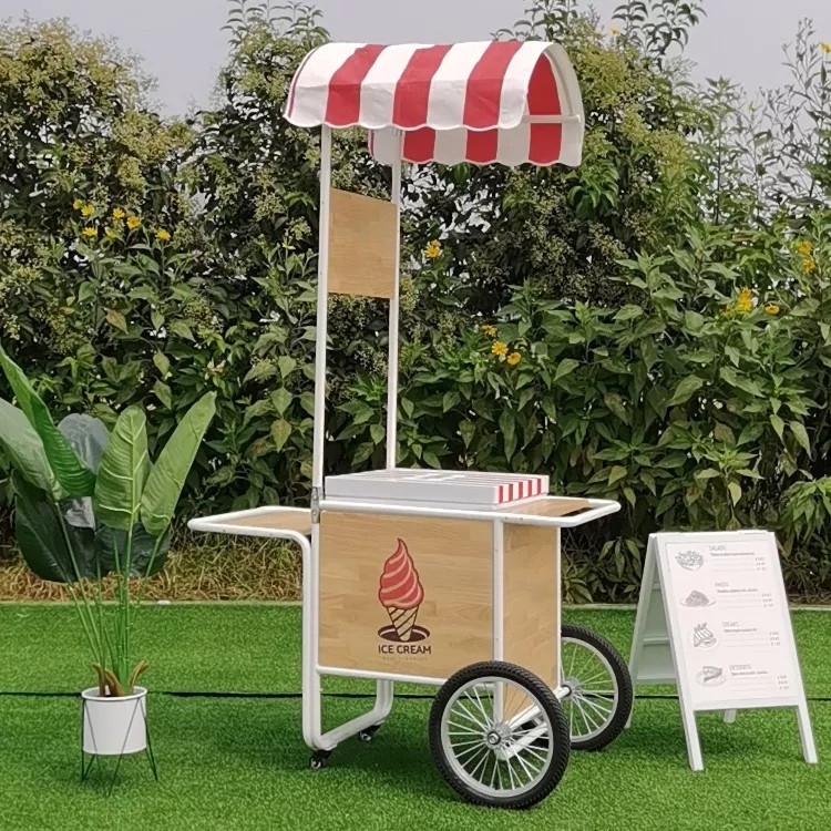 New Scenic Area Park Attractive Ice Cream Serving Cart Mini Mexican Gelato Ice Cream Push Cart Foodtruck Vending Food Cart - ice cream cart - 3