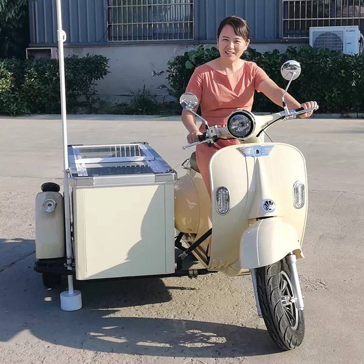 New Design Electric Motorcycle Mobile Ice Cream Kiosk with Freezer Sunshade - ice cream cart - 6