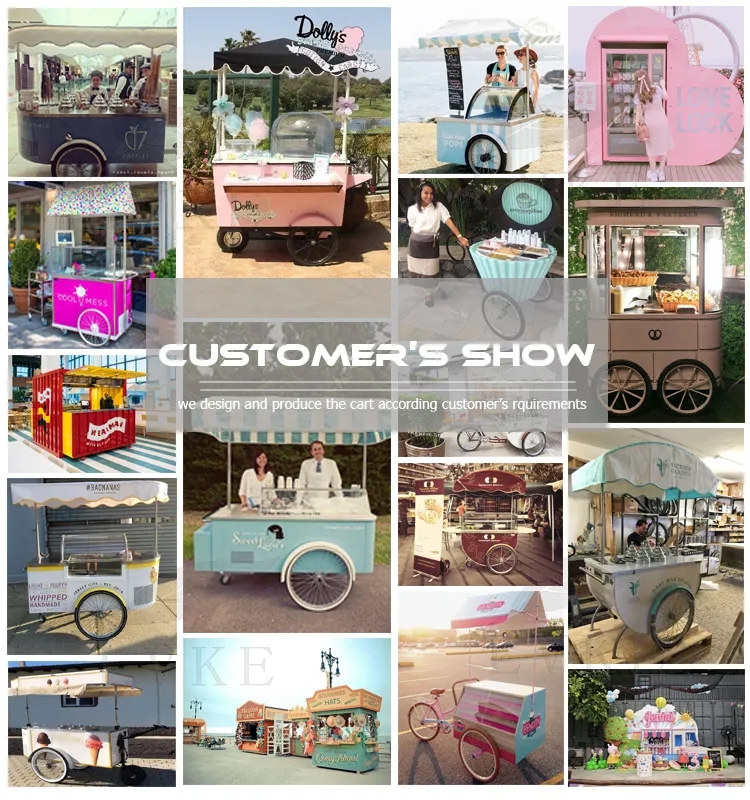 New Design Ice Cream Push Cart Mobile Outdoor Juices and Ice Cream Vending Kiosk Trailer Retail Fast Food Cart Store Truck - ice cream cart - 10