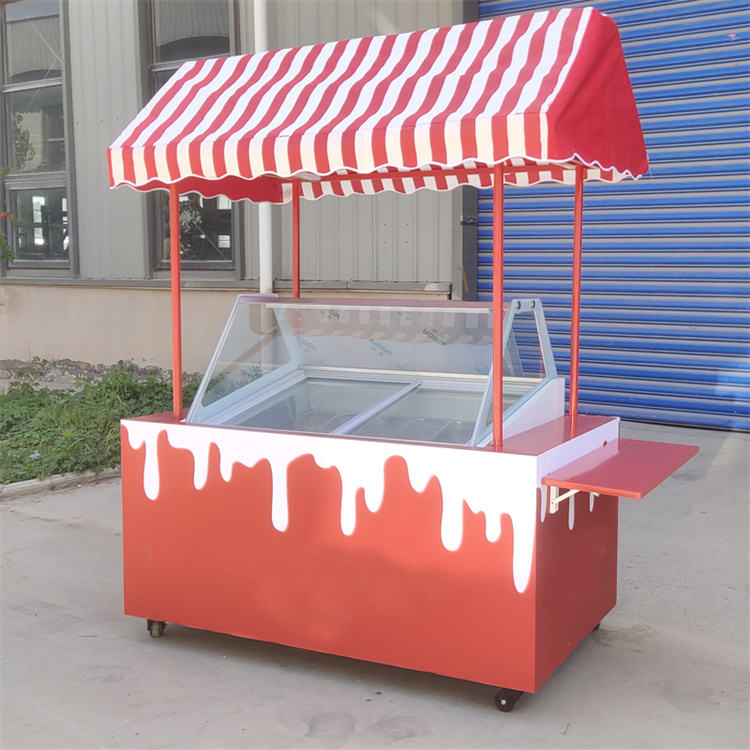 Luxury Trailer Ice Cream Cart Kiosk with Display Freezer Shopping Mall Trade Show Snack Mobile Food Cart with Wheels - ice cream cart - 7