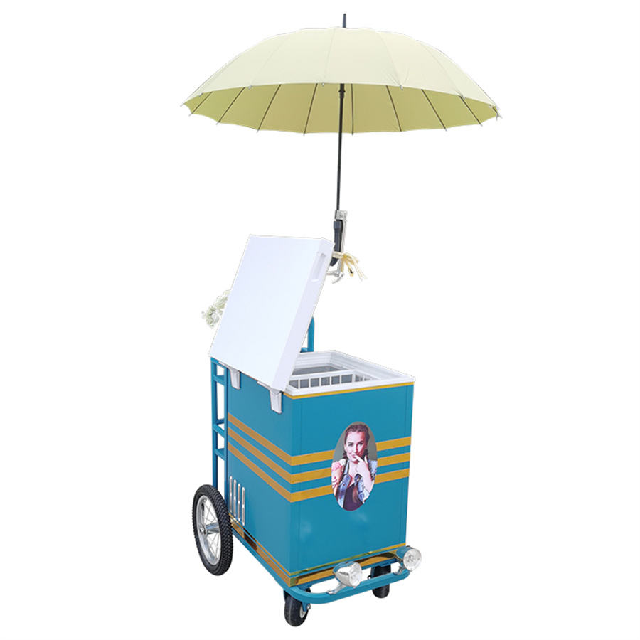 Hot Sell Ice Cream Cart Trailer Mobile Food Truck Snack Food Push Car Stand Vending Cart/Mobile Freezer/Mobile Refrigerator - ice cream cart - 1
