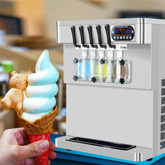 Hot Sale Transparent Discharge Door 5 Flavors Soft Serve Ice Cream Making Machine/Softy Ice Cream Maker/Cone Ice Cream Machine