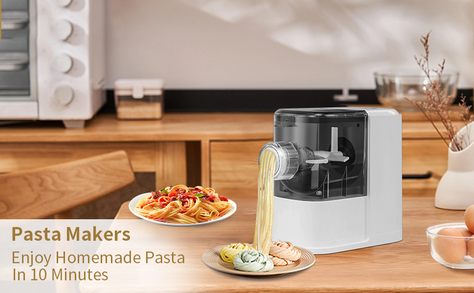 Electric Pasta Maker - Automatic Noodle Making Machine with 8 Pasta Shapes, Noodle Maker Machine with Cleaning Tools and Heat Vents, Extrudes Homemade Pasta in 10 Minutes - Home Using Noodle Machine - 10