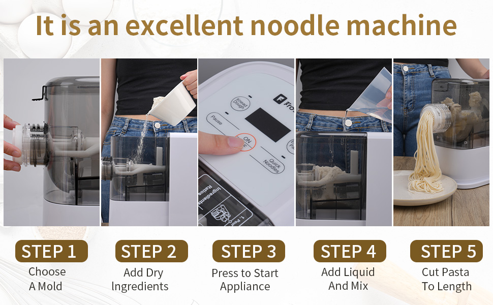 Electric Pasta Maker - Automatic Noodle Making Machine with 8 Pasta Shapes, Noodle Maker Machine with Cleaning Tools and Heat Vents, Extrudes Homemade Pasta in 10 Minutes - Home Using Noodle Machine - 12