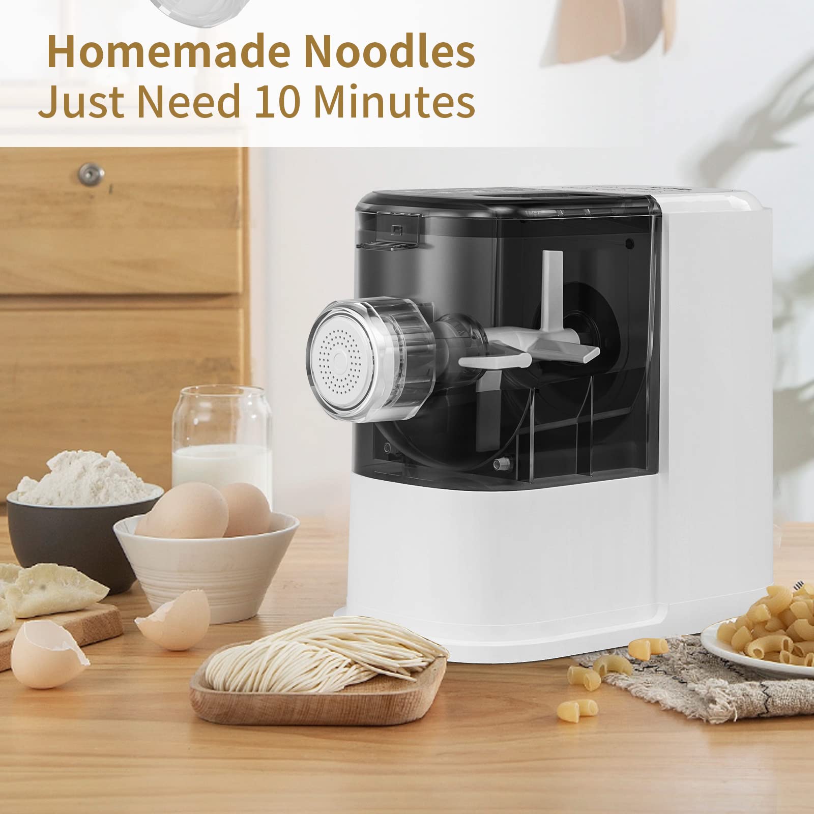 Electric Pasta Maker - Automatic Noodle Making Machine with 8 Pasta Shapes, Noodle Maker Machine with Cleaning Tools and Heat Vents, Extrudes Homemade Pasta in 10 Minutes - Home Using Noodle Machine - 4