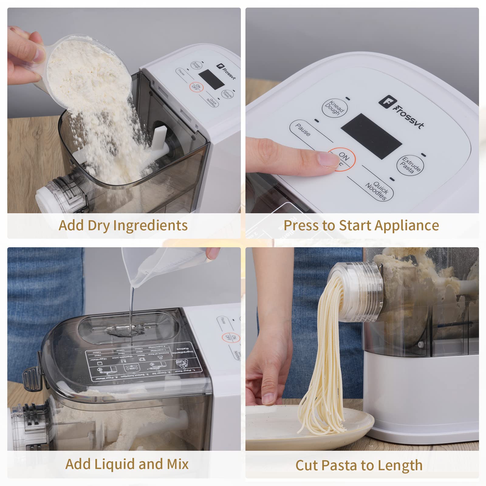 Electric Pasta Maker - Automatic Noodle Making Machine with 8 Pasta Shapes, Noodle Maker Machine with Cleaning Tools and Heat Vents, Extrudes Homemade Pasta in 10 Minutes - Home Using Noodle Machine - 5