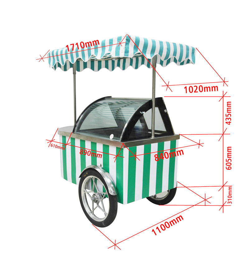 Fashion Italian Gelato Ice Cream Mobile Push Popsicle Showcase Freezers Vending Cart for outdoor - ice cream cart - 8